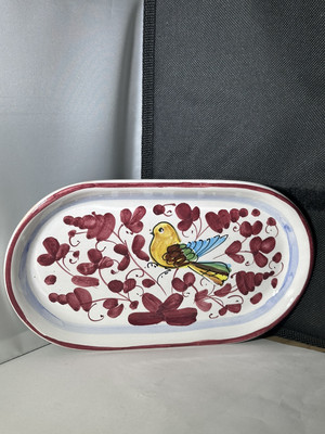Sambuco Floral Bird Oval Ceramic Hand Painted Trinket Tray Made In Italy
