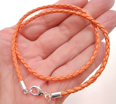 Braided Leather 3mm Cord Faux Surfer Necklace w/ Lobster Clasp- Harvest  Orange