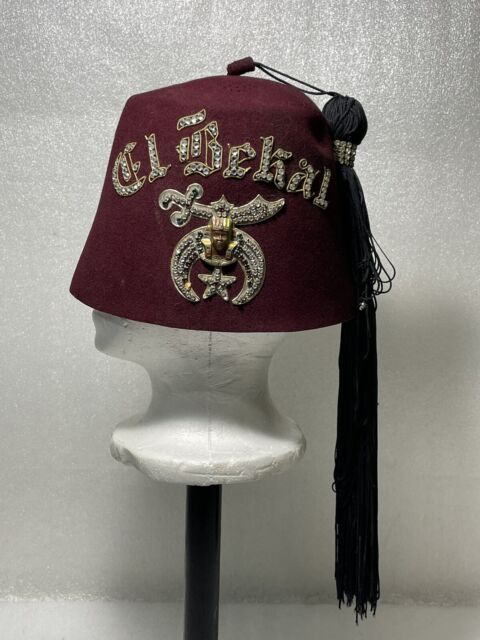 Wolf-Brown ~ El Bekal Shriner Masonic Freemason Wool Jeweled Fez Cap Hat ~ 7-1/4