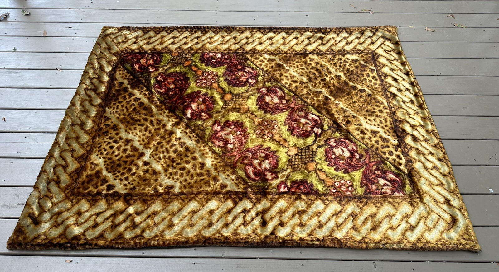 Rare Stroock Floral Design Weighted Victorian Sleigh, Carriage Blanket Large