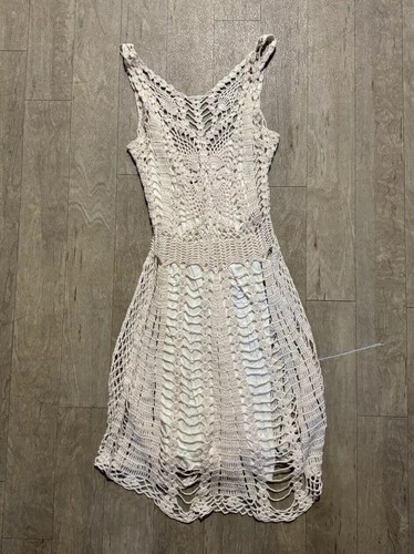 Free People Sz S Small Ivory White Crochet Knit Sleeveless Dress Cover Up Boho
