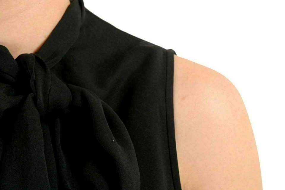 Blusa Top Dsquared2 Para Mujer 100% Seda Negra Diseñada Corbata Sin Mangas US XS IT 38 Foto 3 de 4