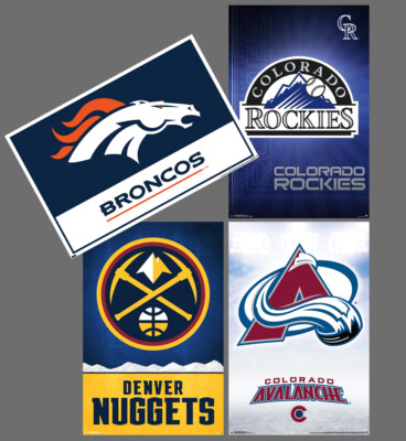 Denver, Colorado Sports Teams 4-POSTER COMBO Broncos, Avalanche, Rockies  Nuggets