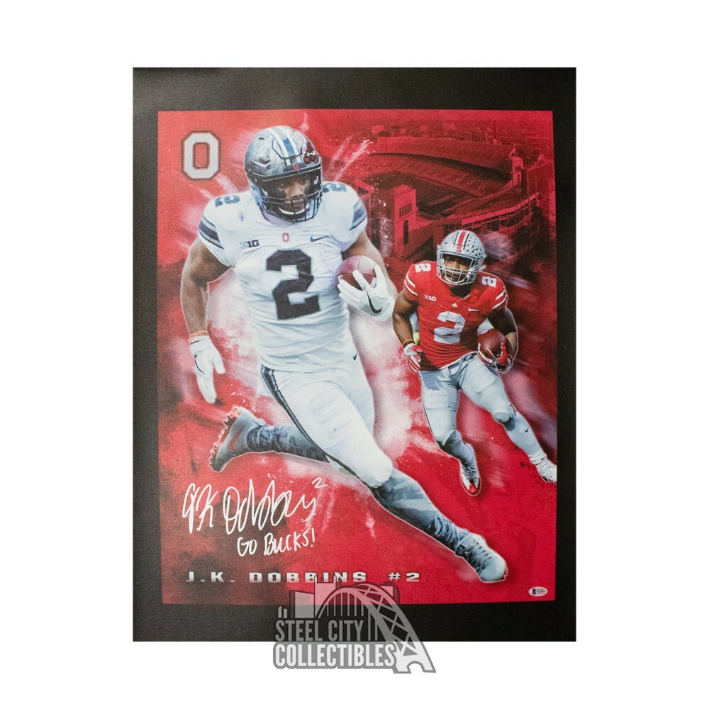 J.K. Dobbins Autographed Signed Ohio State JK Dobbins Go Bucks 31x24 Canvas Photo - BAS COA 