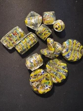 11 Large foil Glass Beads, Lamp Work, Furnace Beads  (B549)  yellow ~30mm