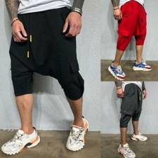 Men's Youth Casual Hip Hop Baggy Harem Pants Loose Cropped Crotch Short Trousers