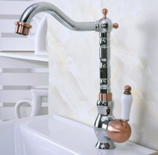 Chrome Red Copper Swivel Bathroom Kitchen Faucet Vessel Sink Basin Mixer Tap