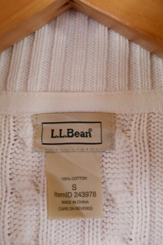 L.L. Bean Cable Knit Cotton Zip Cardigan Jumper Small White - Picture 3 of 7