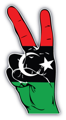 Libya Flag Hand Peace Sign Car Bumper Sticker Decal