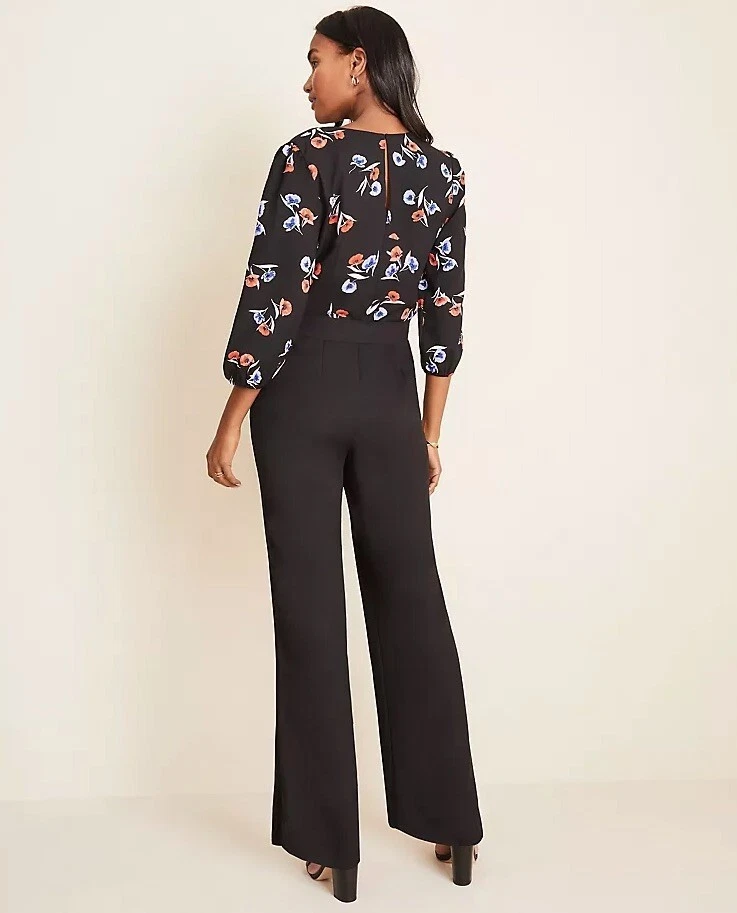 NUEVO $179 Mono Ann Taylor Mujer Plus 16 Floral Amapola Manga 3/4 Cuello en V Foto 3 de 4