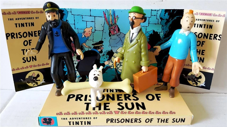 Conjunto de figuras de acción TINTIN con diseño personalizado PRISIONERS OF THE SUN pantalla y LIBRO Foto 2 de 3