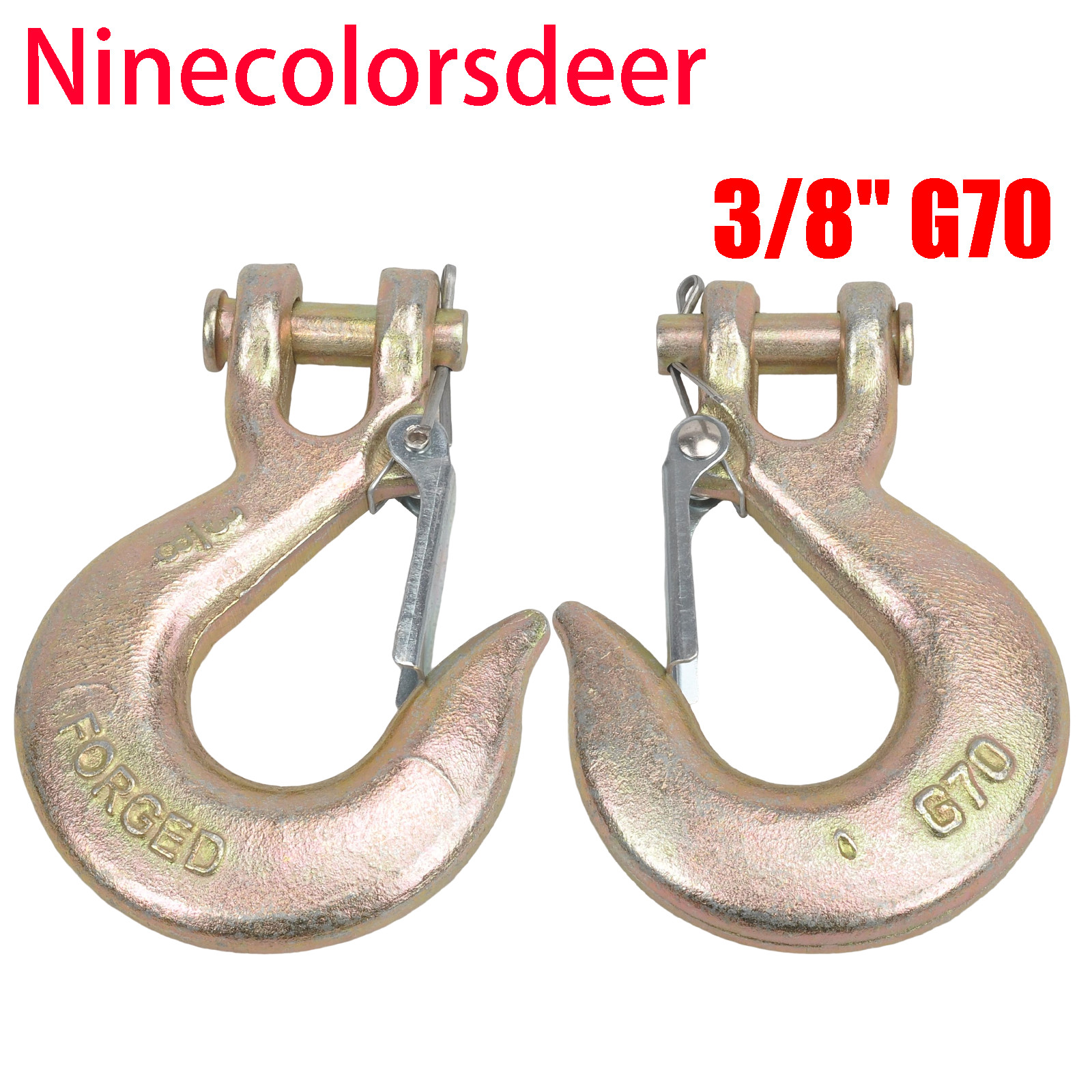 2Pcs 3/8" G70 Heavy Duty Forged Steel Clevis Slip Hook w/Safety Latch
