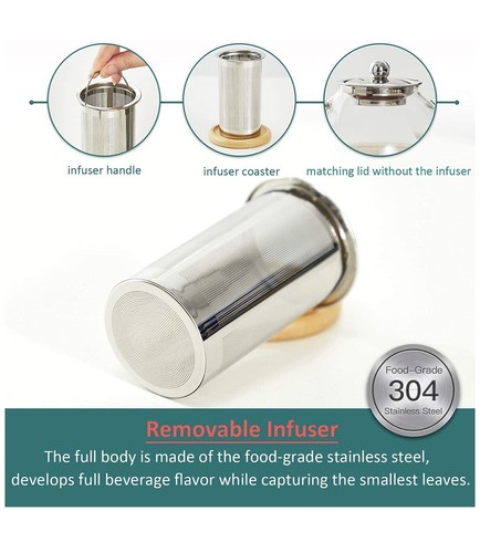Bollitore teiera in vetro con infusore rimovibile in acciaio inox per tè in fiore - Foto 2 di 6