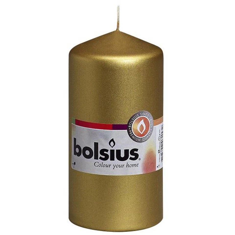NEW Cool Candles Bolsius Euro Pillar Gold 12cm