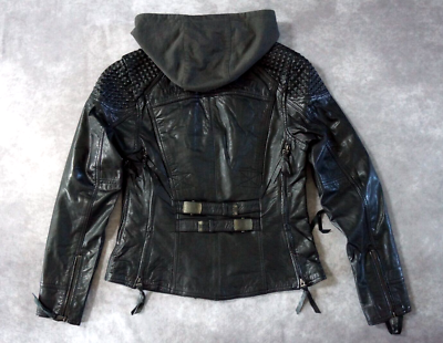 ドリームキャスト Harley Davidson Women's Mantle Black Leather Jacket Hood 2in1 2W