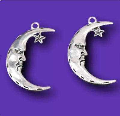X BIG CRESCENT MOON STAR Pendant 925 Sterling Silver 22