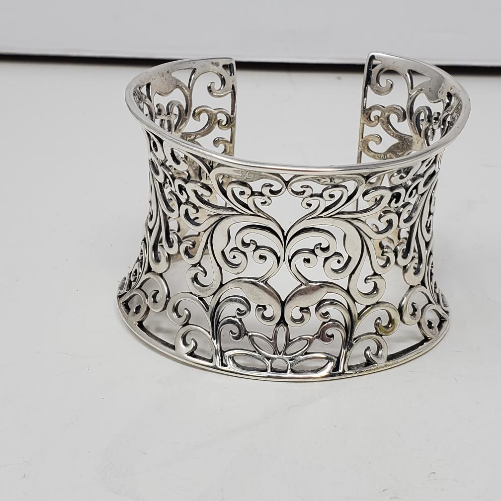 Wave Shaped Scroll Cuffed Silver Bracelet 925 Sil… - image 5