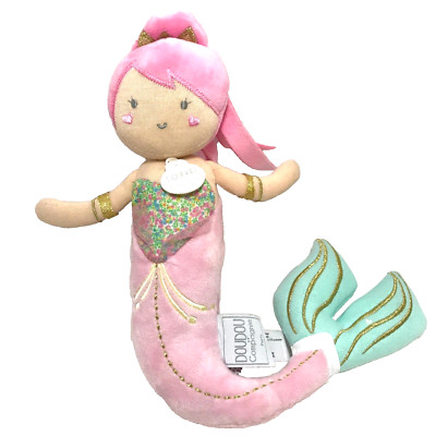 Doudou Et Compagnie Paris Alizee Mermaid Doll Pink Green Lovey Plush Stuffed Toy