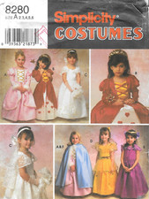 Uncut Simplicity Sewing Pattern 8280 Child's Dress Veil Cape Costumes Size: 2-6