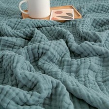 Muslin Throw Blanket 100 Cotton Blankets for Couch Large Throw 01 - Teal