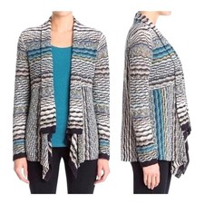 NIC ZOE Sweater Women Small Petite Black Linen Blend Open Waterfall Cardigan