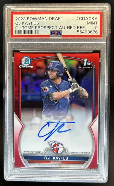 2023 Bowman Draft C.J. Kayfus Chrome Auto Red Refractor 1st #/5 Guardians PSA 9