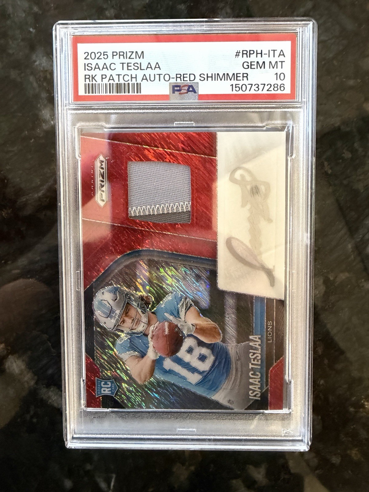 Isaac TeSlaa Panini Prizm Rookie Patch Autographs #RPHITA Red Shimmer