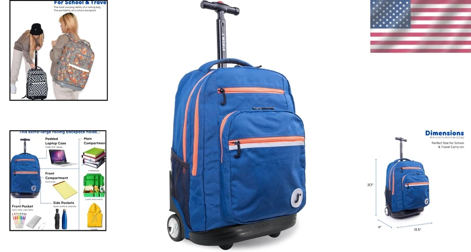 Elegante mochila con ruedas J World Sundance de 20 pulgadas - perfecta para la escuela y los viajes Foto 2 de 4