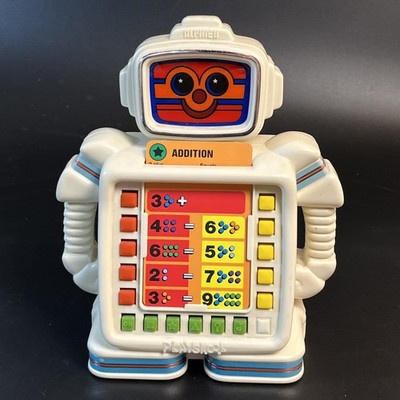Vtg Playskool Alphie II Robot Game Toy 980's Teaching (1 Card) Powers On W/Bulb