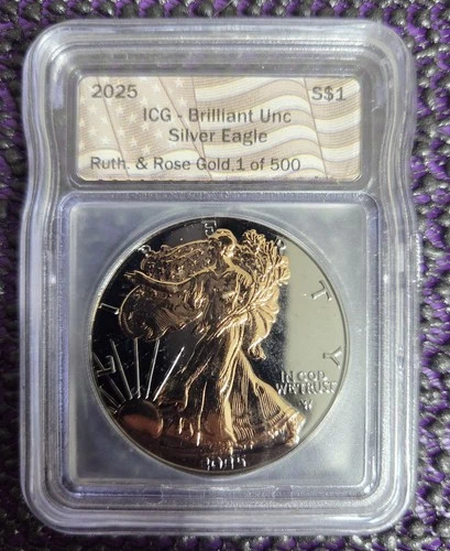 2025 Silver Eagle ICG Brilliant Uncirculated Black Ruthenium and Rose Gold