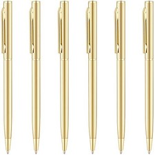 6 Pack Slim Ballpoint Pens Black ink Medium Point 1 mm , Nice Gift for Gold