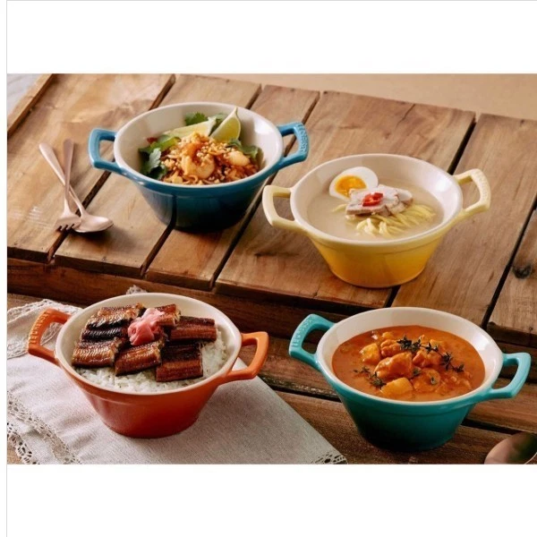 HTF Rare LE CREUSET Cassoulet Serving Bowls RED Noodle Bowl Dual Handles Oven - Image 2 of 4