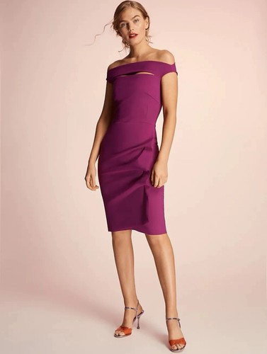 Chiara Boni Melania Off-The-Shoulder Dress US 6 IT 42 Wine Magenta Color - 第 5/8 張圖片