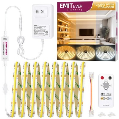 EMITEVER COB LED Strip Light Tunable White 2700K-6500K, UL-Listed Dimmable CCT 2