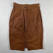 Winlit Vintage Size 5/6 Cognac Brown Genuine Leather Pencil Skirt High Waisted