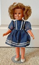 Vintage Ideal 1972 16" SHIRLEY TEMPLE Doll Blue Polka Dot Dress With Stand NICE