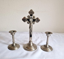Hausaltar Altarkreuz Kerzenständer Kirchenleuchter 3tlg Metall Kruzifix sakral