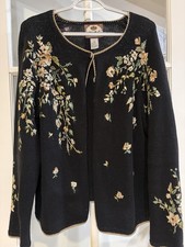 Vintage 90s Tiara International Cardigan Womens XL Floral Embroidered Sweater