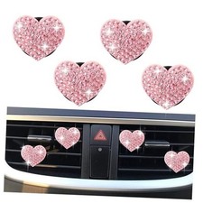 4PCS Heart-Shaped Car Vent Clips with Rhinestone,Bling Air Vent Clips Car Pink