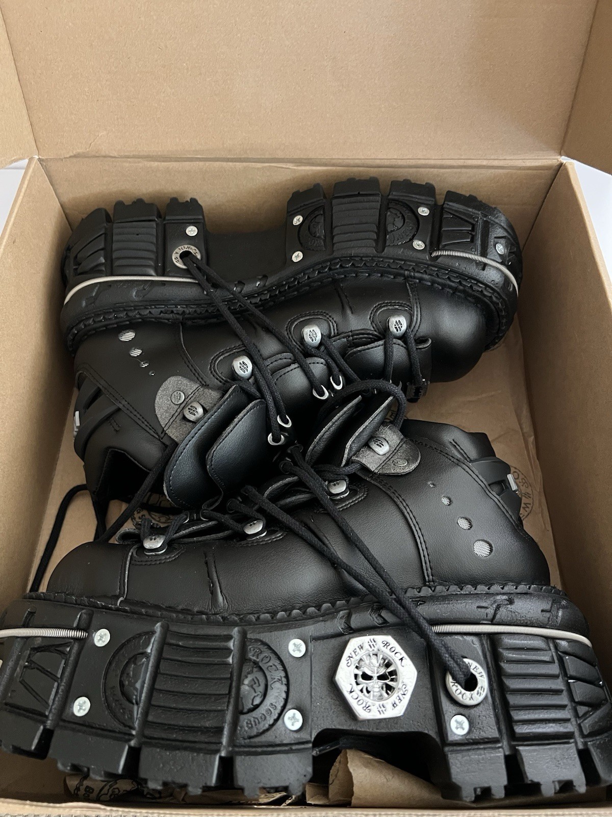 CUSTOM NEW ROCK ANKLE BOOT BLACK IMPERFECT WITH LACES M