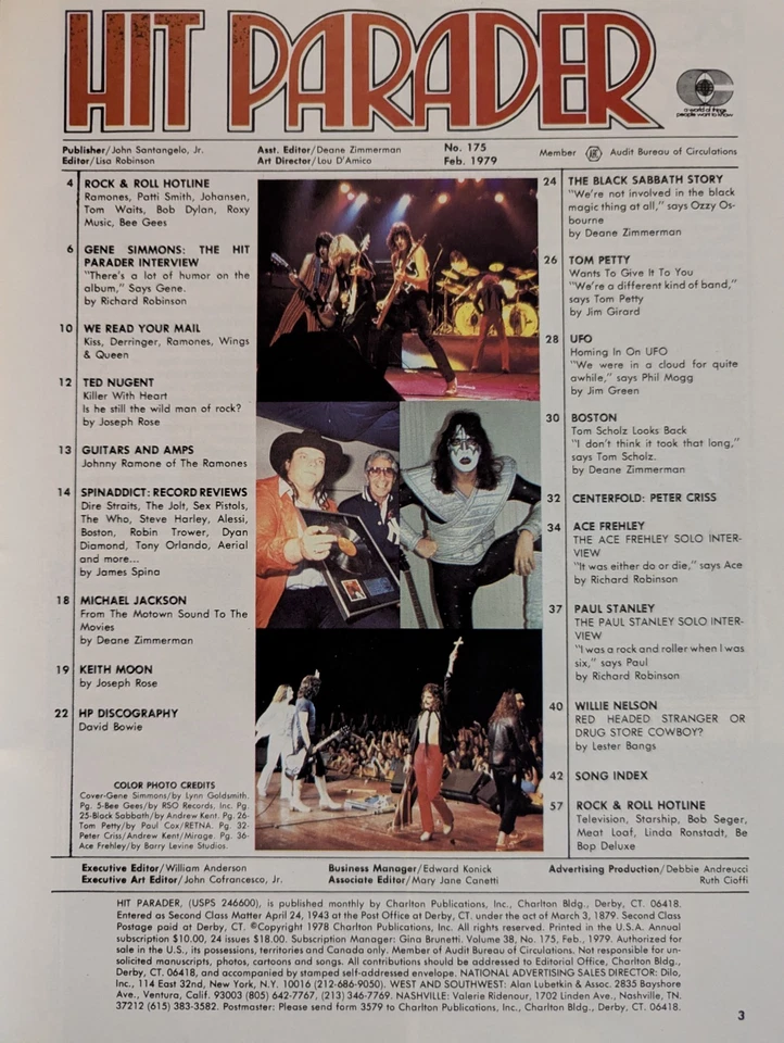 Hit Parader Magazine February 1979 KISS, Nugent,Michael Jackson, Boston, Sabbath - Image 3 of 4