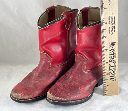 Vintage Child's Children's Red Leather Cowboy Boots - Texas Brand - Made in USA