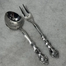 International Silverplate Salad Serving Set Ornate Vintage Spoon Fork Floral 8"