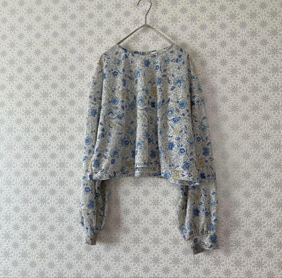 SOULEIADO Floral Print Long Sleeve Cropped Blouse Size 36 Off-White