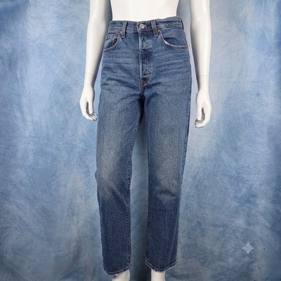 Levis Premium Ribcage Straight Ankle Jeans Womens 27 Blue High Rise Button Fly