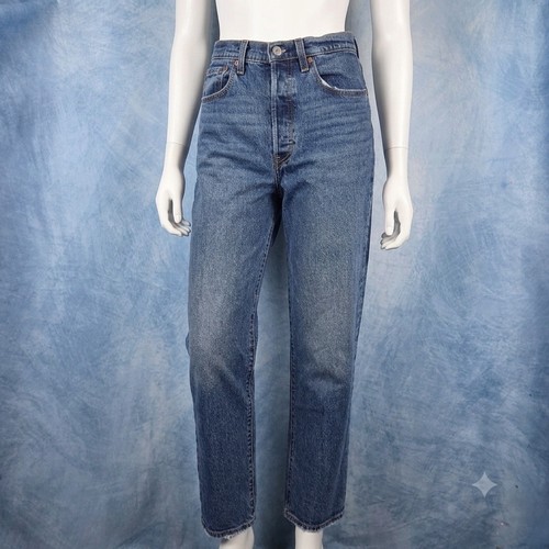 Levis Premium Ribcage Straight Ankle Jeans Womens 27 Blue High Rise Button Fly