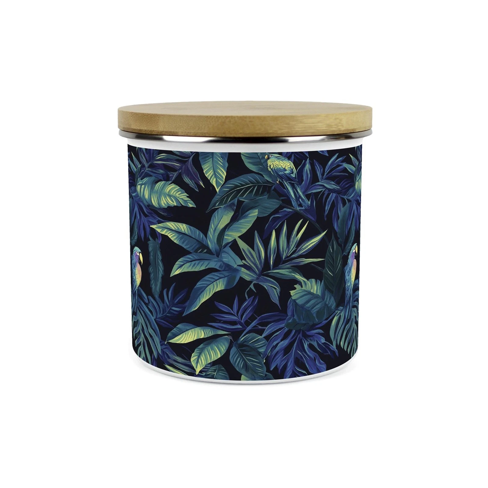 Tropical Parrots Canister - 1.2L Enamel Kitchen Storage Container Gift