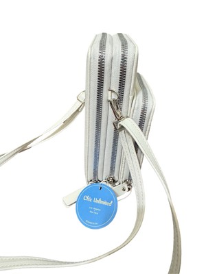 Chic Unlimited White Crossbody Organizer – Dual-Zip Textured Mini