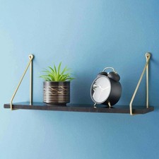 80cm Floating Wall Shelve Black Shelf with Gold Metal Frame Display Storage Rack