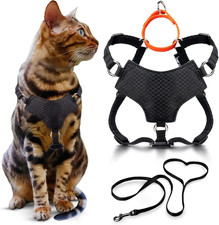 Always On&trade; Martingale Cat Harness (Black, M/L) | Escape Proof Vest and Leash Set
